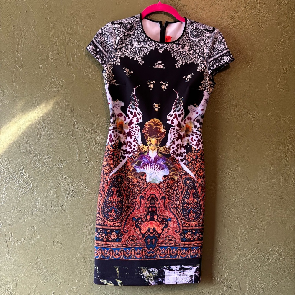 Clover Canyon Dress Small Multicolor Baroque Print Bodycon Short Sleeve NWT